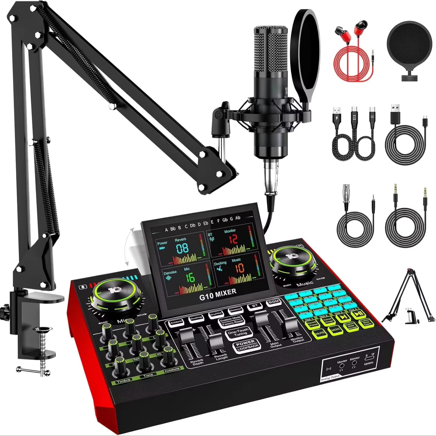 Streaming Mic Condenser - Tenlamp G10 Live Streaming Audio Interface