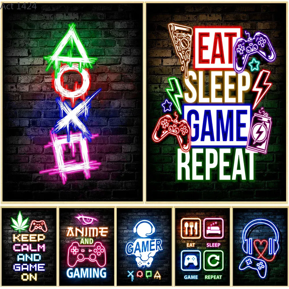 Gaming Neon Eat Sleep Game Rep - огляд і ціна Esports Gaming Poster